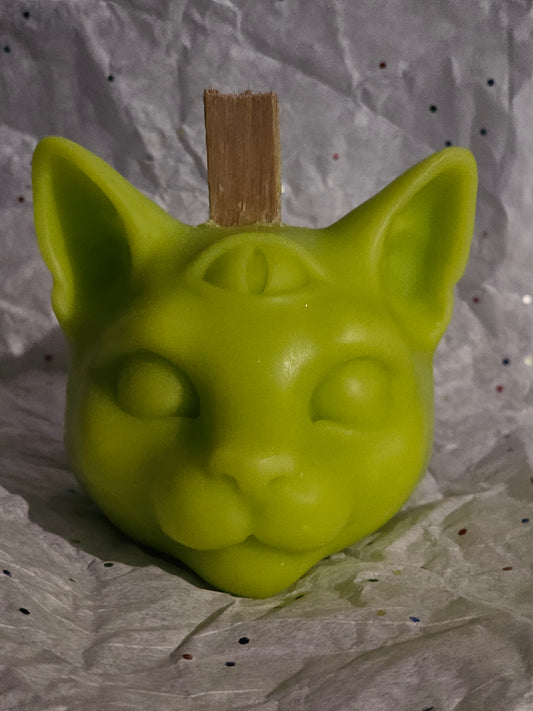 3D Mystic Third Eye Cat Candle with Wood Wick